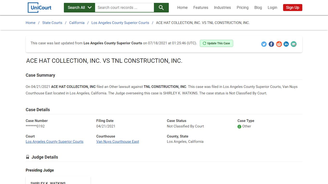 ACE HAT COLLECTION, INC VS TNL CONSTRUCTION, INC | Court ...